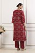Maroon Polyester Straight Suit Set image number 3
