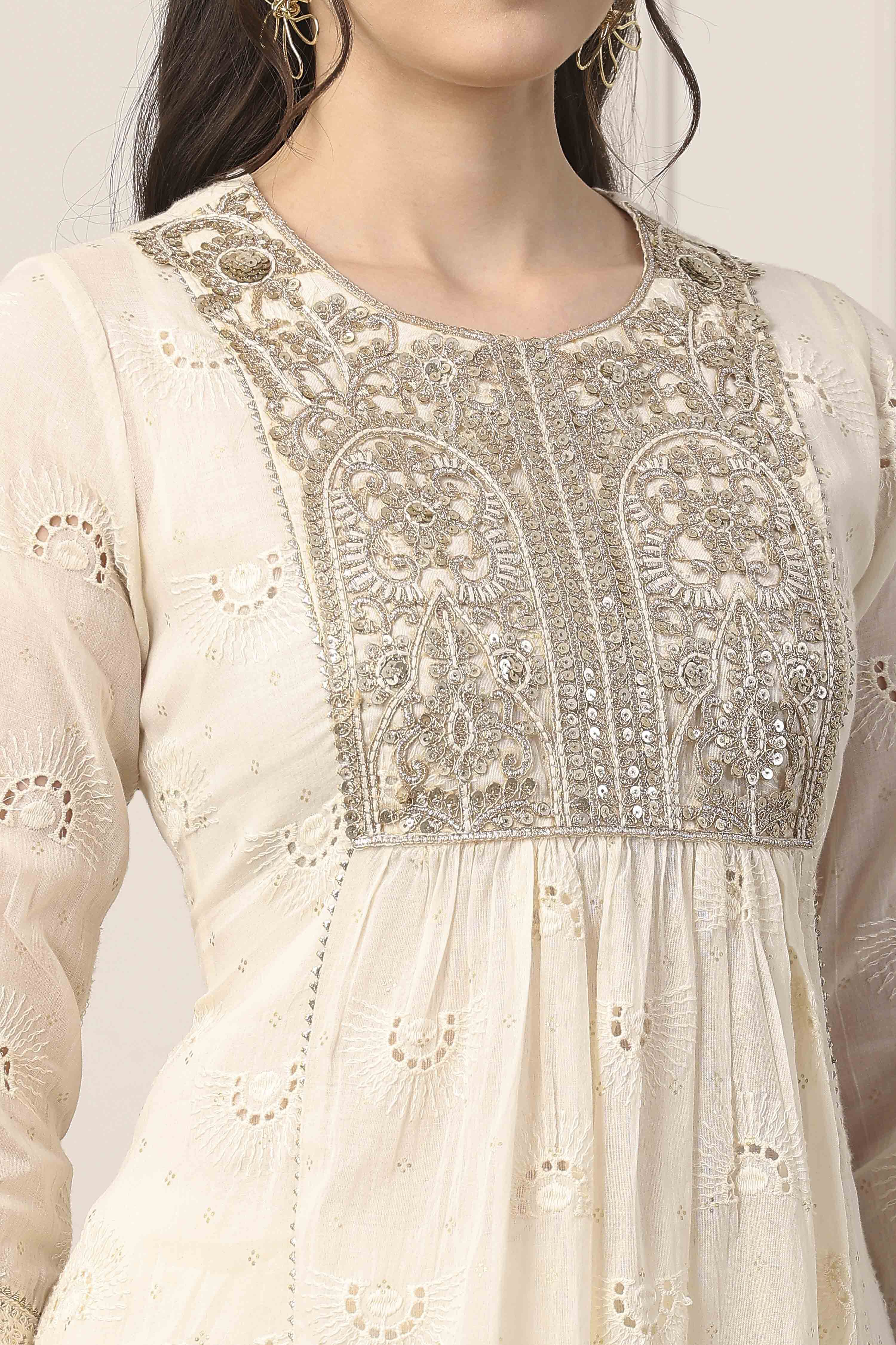 Yellow Cotton Gathered Suit Set image number 1