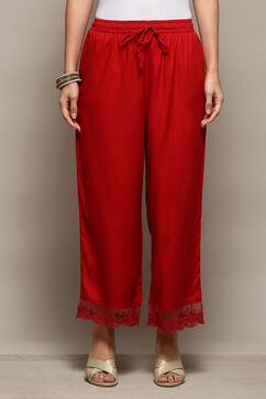 Red Rayon Regular Solid Palazzo image number 5