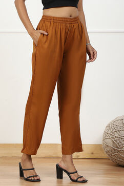 Tan Brown Mid-Rise Straight Palazzo image number 3