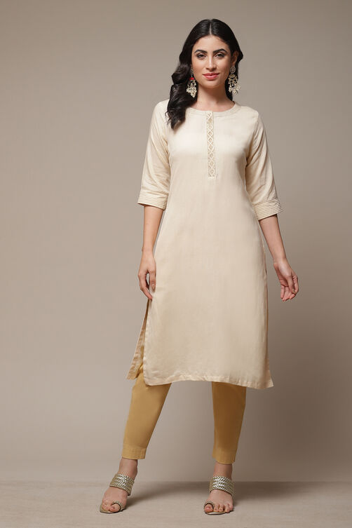 Beige LIVA Straight Kurta image number 1