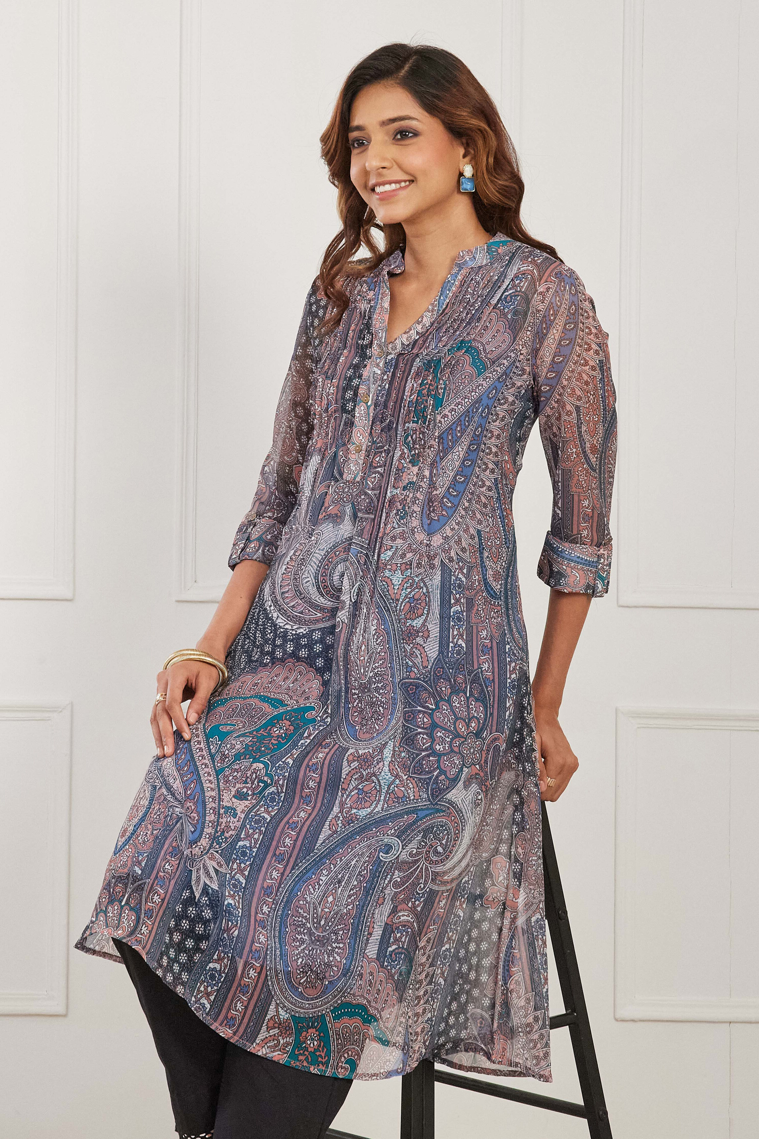 Brown Polyester Printed Straight Kurta image number 5
