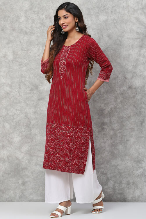 Maroon Straight Poly Metallic Kurta image number 2