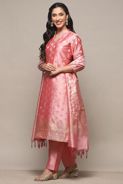 Pink Silk Blend Unstitched Suit Set image number 5