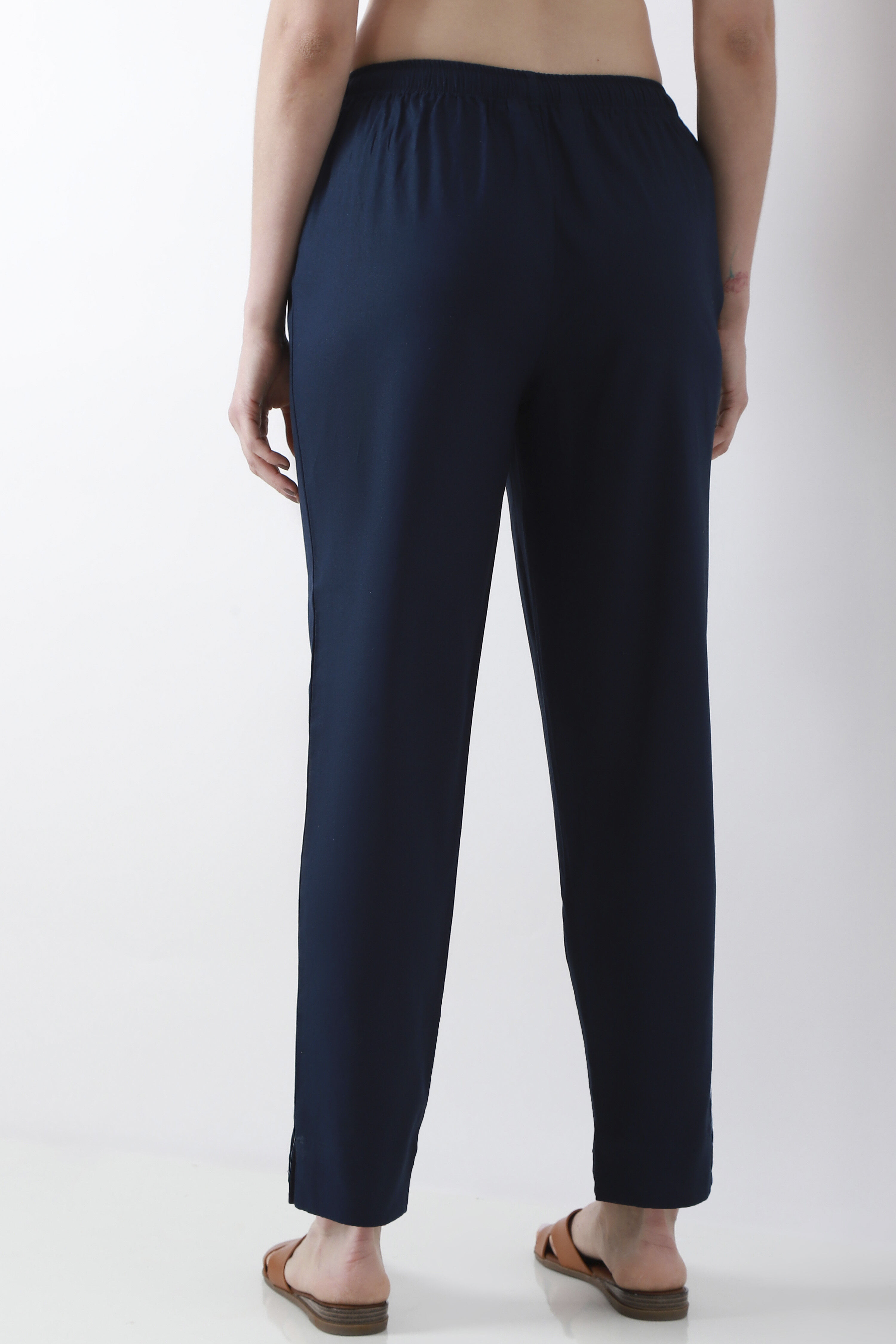 Blue Cotton Slim Pants image number 5