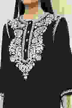 Black Embroidered Straight Short Kurta image number 1