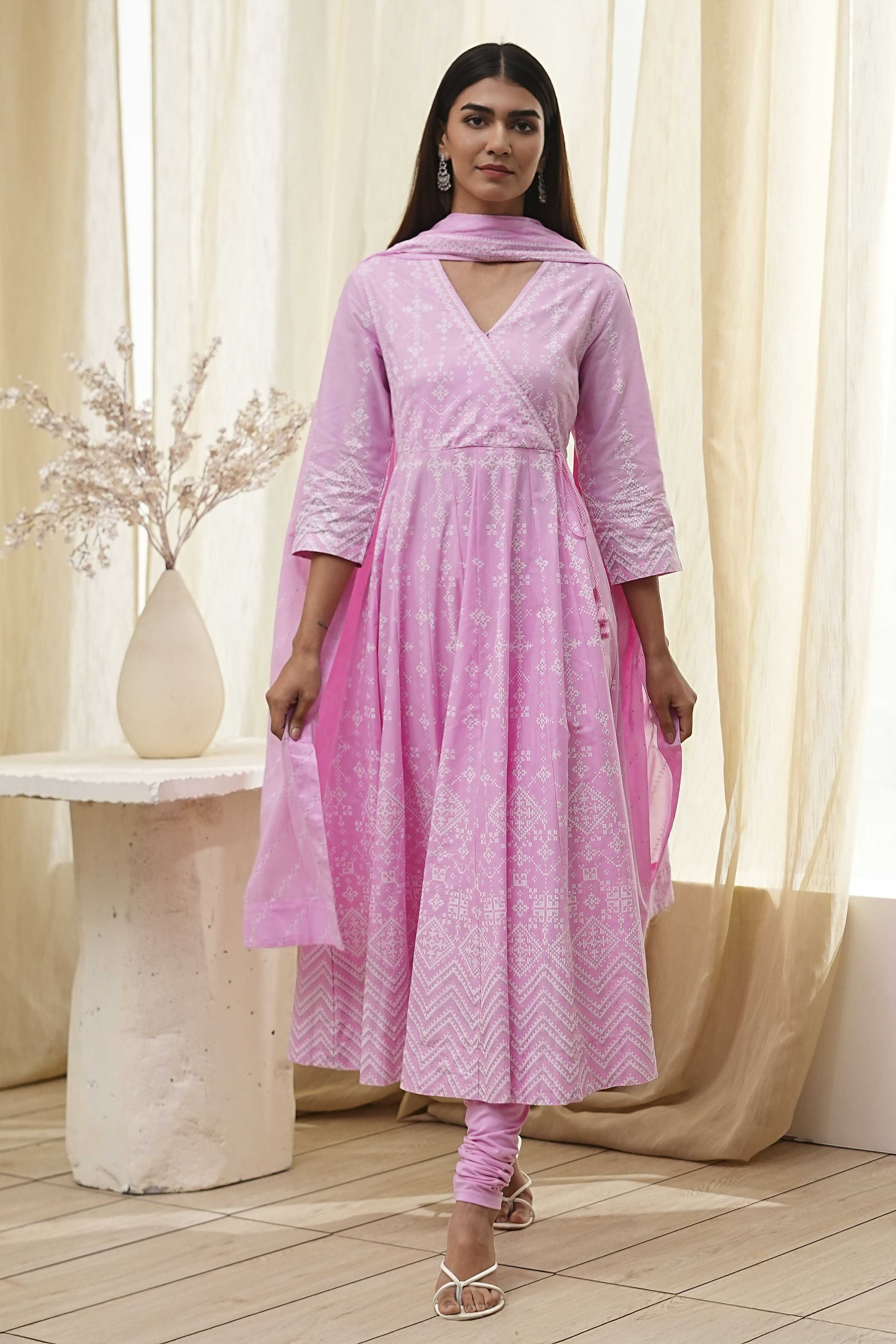 Pink Cotton Anarkali Suit Set image number 6