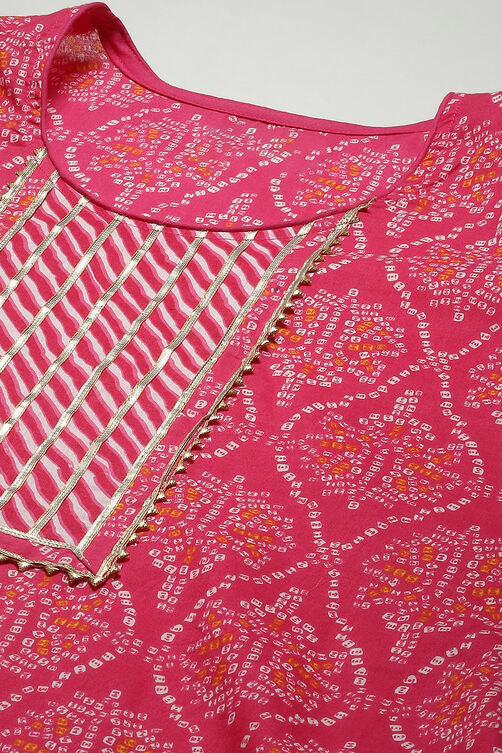 Pink Cotton Hand Block Print Unstitched Suit Set image number 2