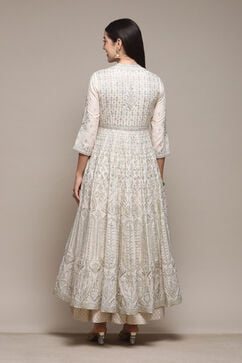 Off White Cotton Anarkali Kurta Skirt Suit Set image number 5