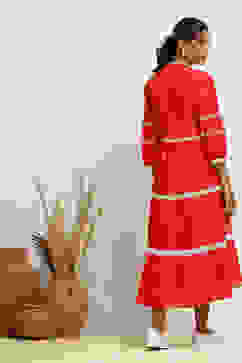 Cherry Red Pure Cotton Embroidered Tiered Dress image number 3