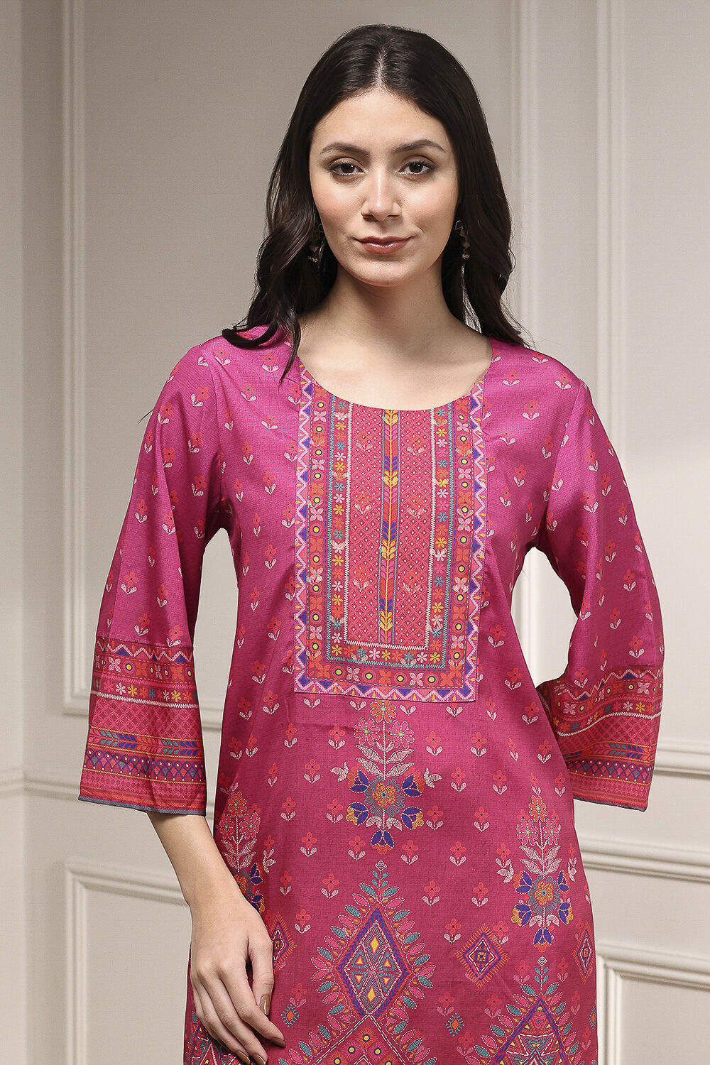 Pink Printed Straight Suit Set image number 1