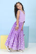 Purple Cotton Printed Straight Lehenga Set image number 4