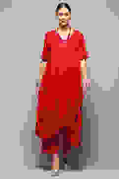 Burgundy Asymmetric Solid Kurta Set image number 6