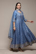 Powder Blue Jersey Anarkali Kurta Churidar Suit Set image number 6