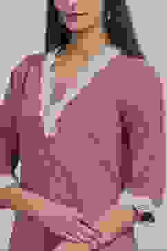 Purple Printed Yarn-Dyed Straight Kurta image number 1