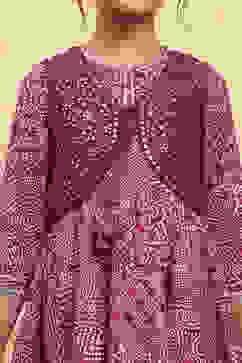 Purple Cotton Printed Anarkali Suit Set image number 1