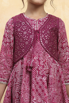 Purple Cotton Printed Anarkali Suit Set image number 1