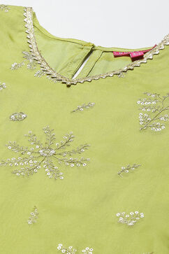 Green Art Silk Straight Kurta Regular Pants Suit Set image number 1