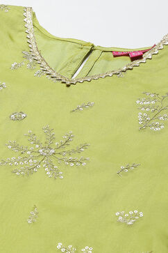 Green Art Silk Straight Kurta Regular Pant Suit Set image number 1