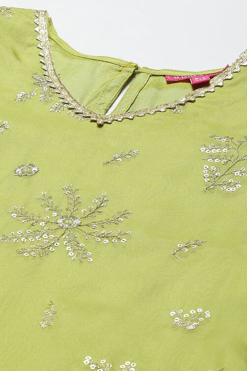 Green Art Silk Straight Kurta Regular Pant Suit Set image number 1