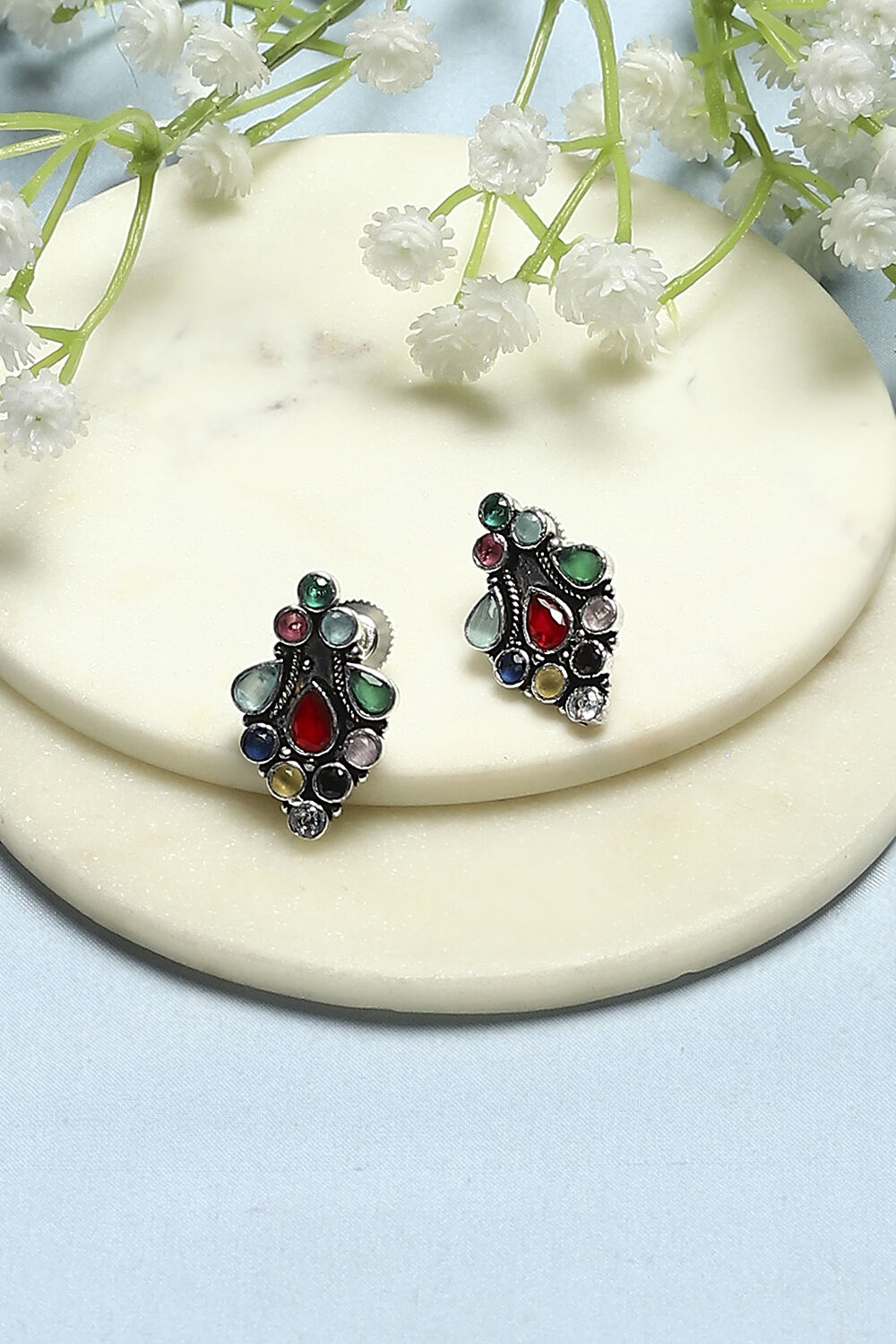 Multi-Coloured Oxidised Stone Studded Studs image number 0
