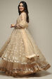 Beige Nylon Front Open Embroidered Kurta Lehenga Set image number 4