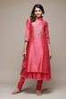 Coral Cotton Blend Layered Kurta Churidar Suit Set image number 8