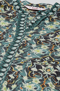 Bottle Green LIVA A-Line Printed Dress image number 2