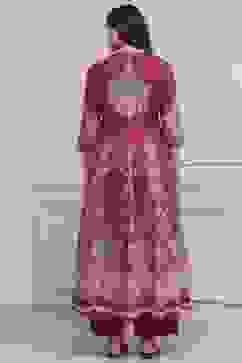 Magenta Cotton Kalidar Printed Kurta Pants Set image number 4