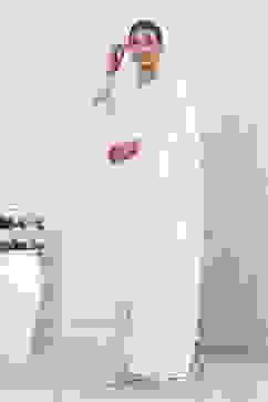 Ecru Cotton Embroidered Kalidar Suit Set image number 3