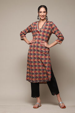 Maroon LIVA Straight Printed Kurta image number 0