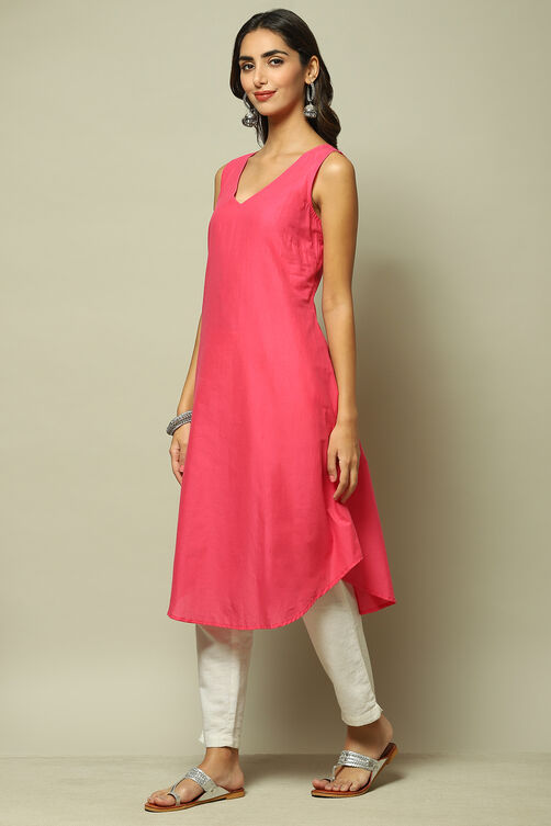 Pink Cotton Blend Straight Printed Kurta image number 2