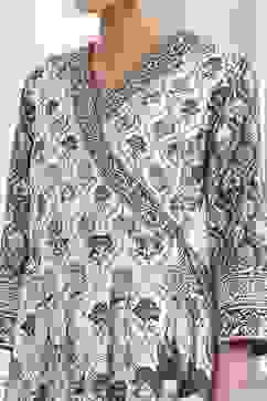 Indigo and Off-White Cotton Angrakha Anarkali Suit Set image number 1