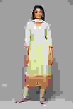 Beige Rayon Gathered Kurta Churidar Suit Set image number 7