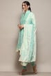 Turquoise Cotton Anarkali Solid Kurta Churidar Suit Set image number 4