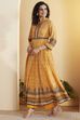 Yellow Cotton Anarkali Kurta Pants Set image number 3