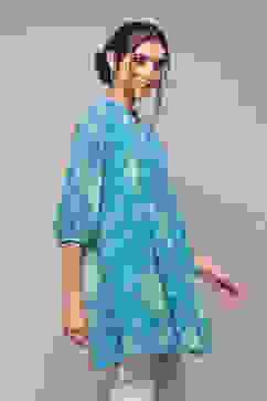 Turquoise Poly Georgette Straight Printed Kurta image number 6