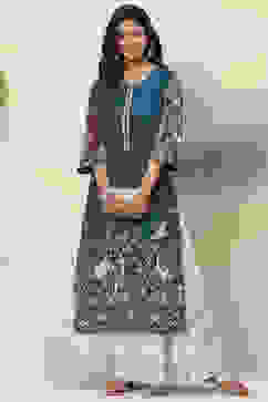 Teal Straight Viscose Kurta image number 0