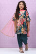 Teal Art Silk Flared Kurta Salwar Suit Set image number 0