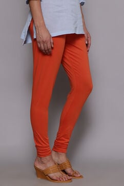 Orange Cotton Lycra Knitted Churidar image number 2
