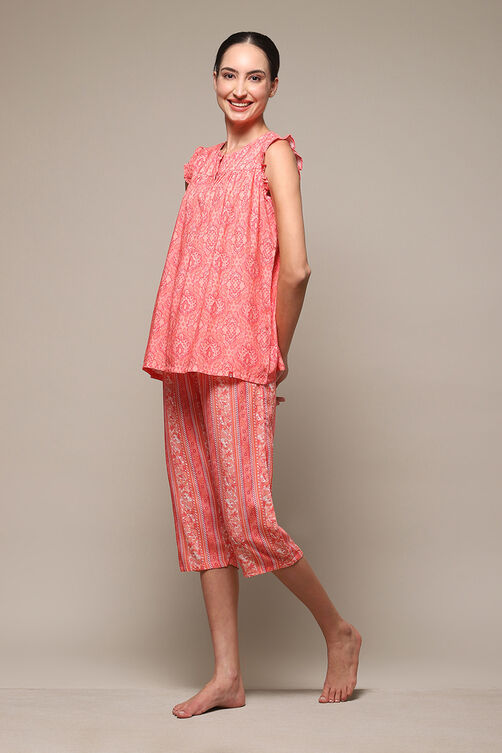 Coral Rayon Printed 2 Piece Sleepwear Set image number 3