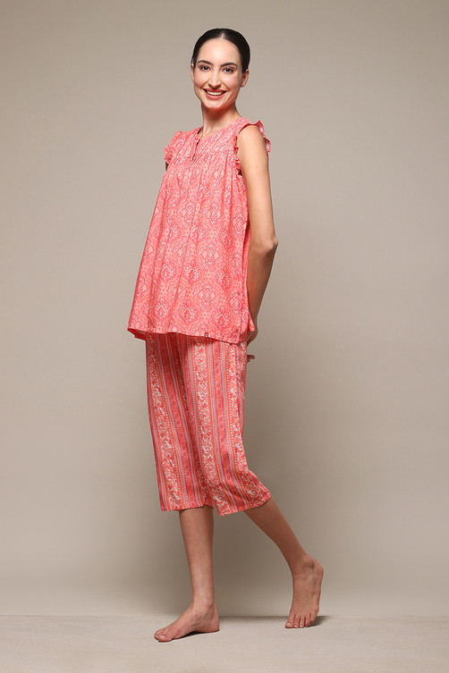 Purple Rayon Printed 2 Piece Sleepwear Set image number 3