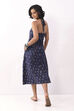 Navy Blue Cotton Abstract A-Line Midi Dress image number 3