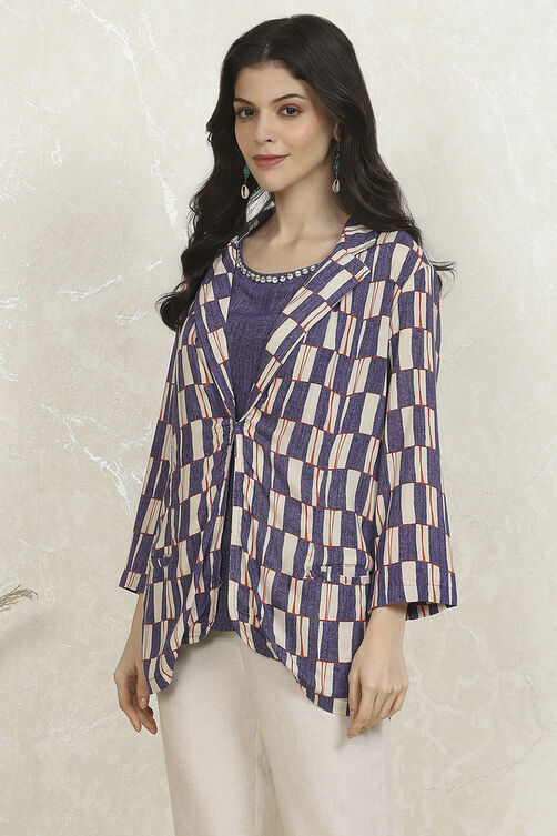 Blue Printed Straight Jacket image number 2