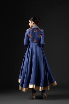 Rohit Bal Blue Cotton Silk Embroidered Suit Set image number 5