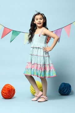 Turquoise Cotton Tiered Dress image number 2