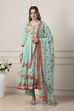 Blue Cotton All-Over Floral Kalidar Suit Set image number 6