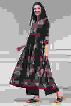 Brown Cotton Printed Anarkali Suit Set image number 3