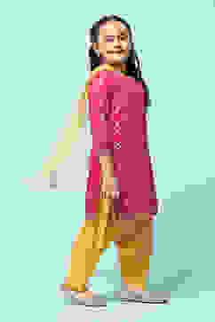 Fuchsia Cotton Straight Printed Kurta Patiala Salwar Suit Set image number 6