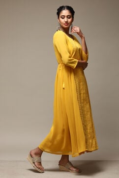 Yellow Cotton Blend Flared Dress image number 4